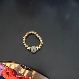 Gold Beaded Ring with Stone Accent